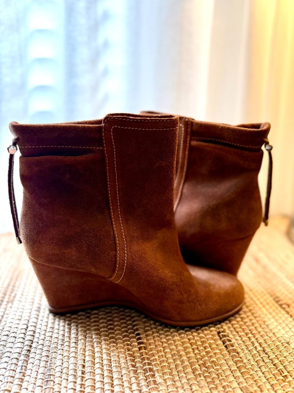 New Dr. Scholls Suede Wedge Ankle Boots Women's Size 9.5 Leather Upper